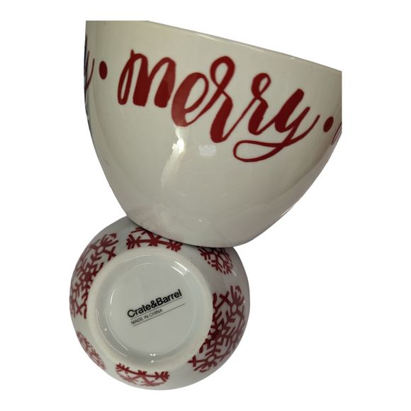 Crate and Barrel Holiday Nesting Bowls Merry Snowflake Red White - Picture 7 of 10